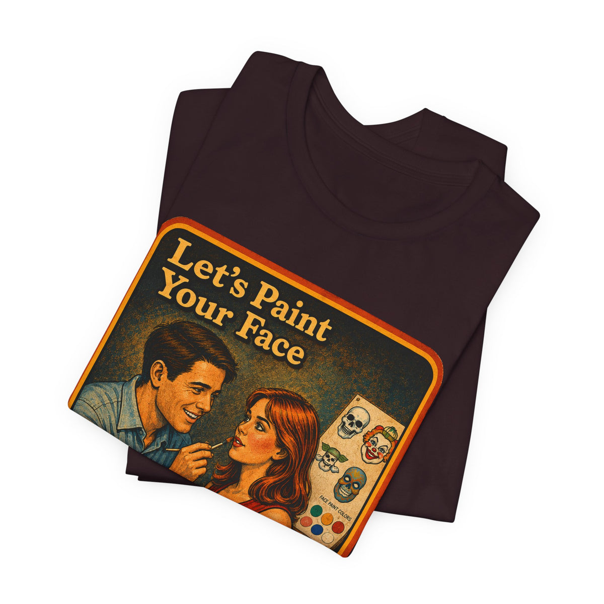 Let's Paint Your Face Unisex Tee in Oxblood Black, view 3
