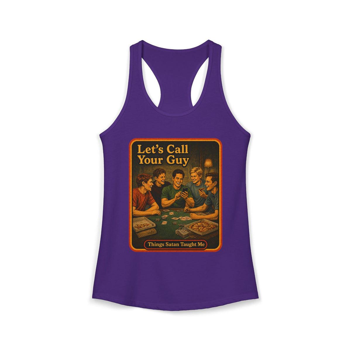 Let's Call Your Guy Racerback Tank in Purple Rush, front