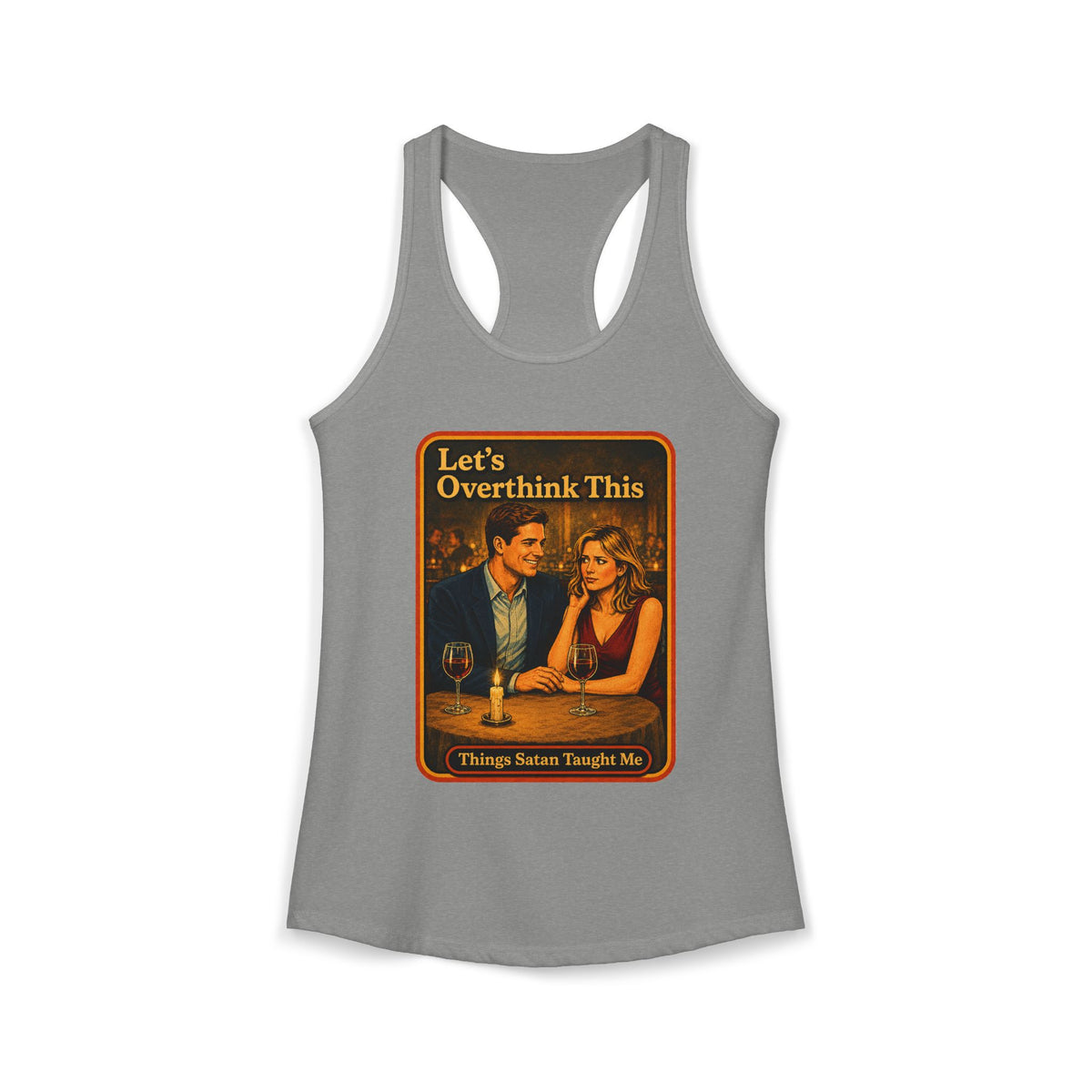 Let's Overthink This Racerback Tank in Heather Grey, front