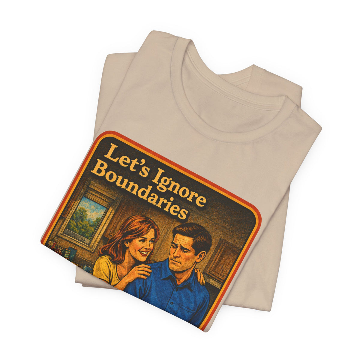 Let's Ignore Boundaries Unisex Tee in Tan, view 3