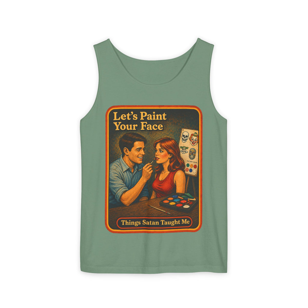 Let's Paint Your Face Wife Beater in Light Green, front