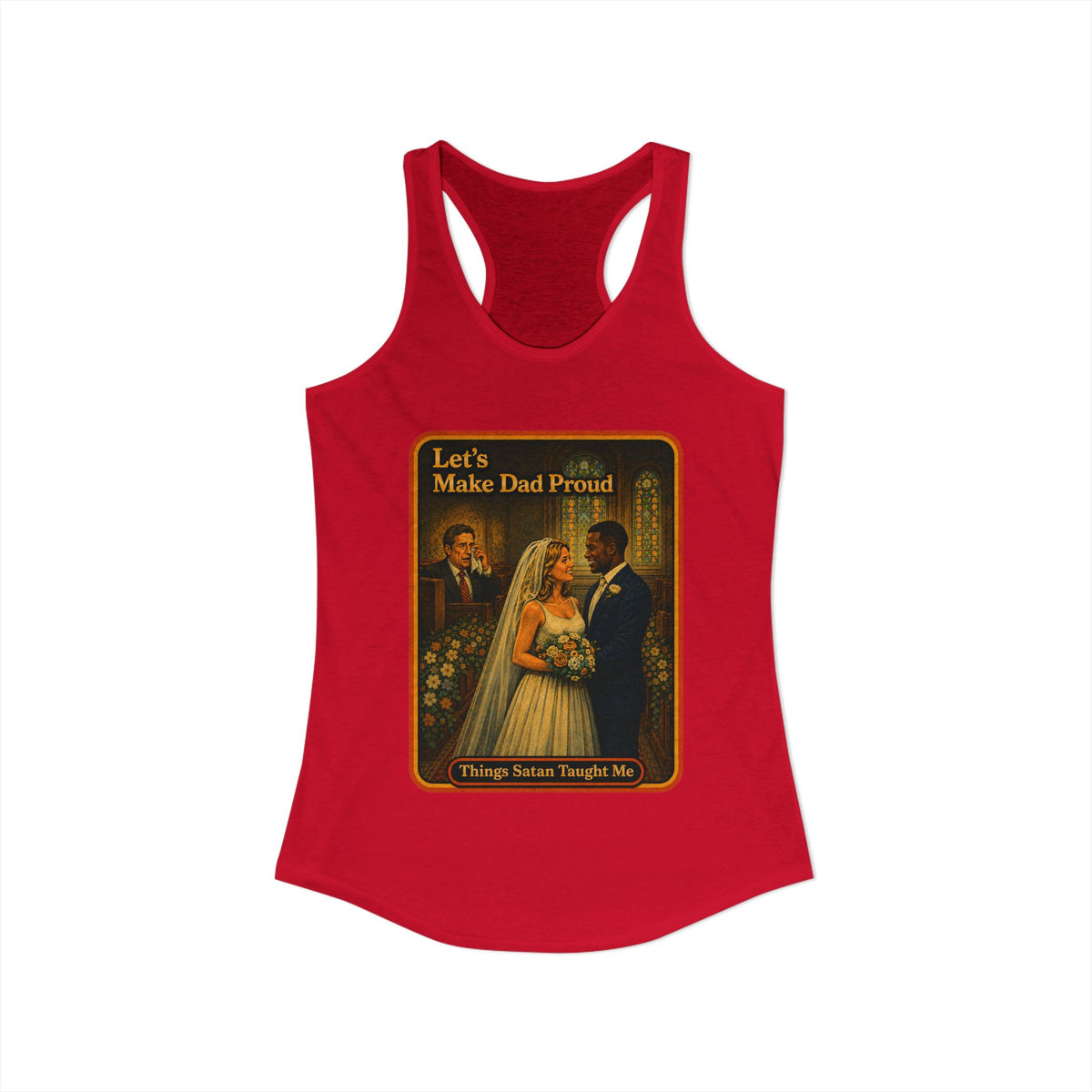 Let's Make Dad Proud No. 2 Racerback Tank in Red, view 2