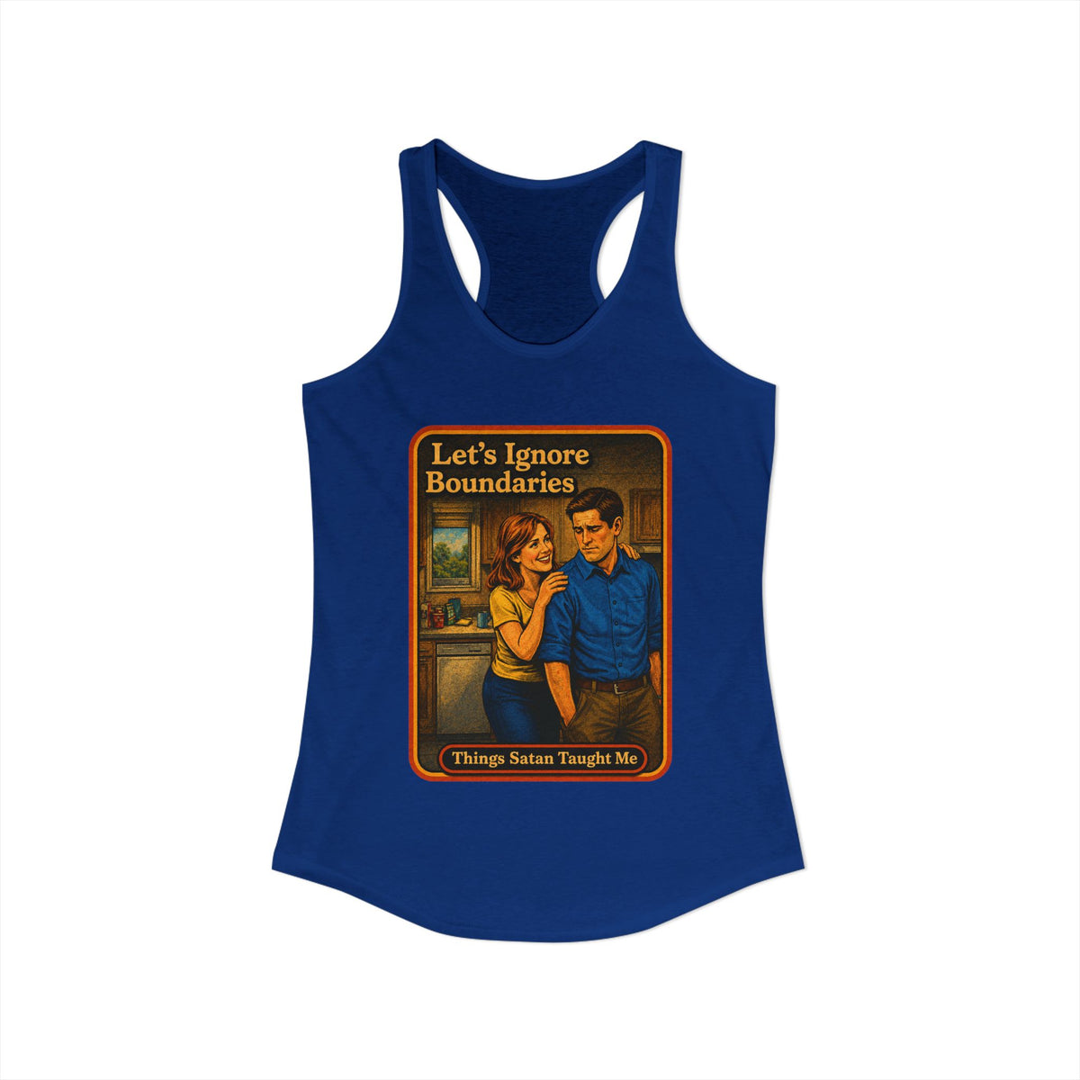 Let's Ignore Boundaries Racerback Tank in Royal, view 2