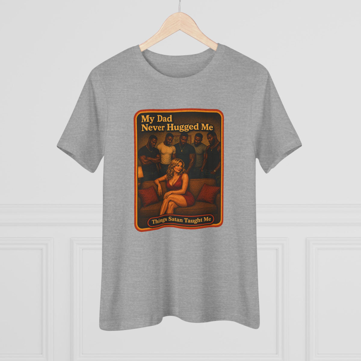 My Dad Never Hugged Me Women's Tee in Athletic Heather, view 4
