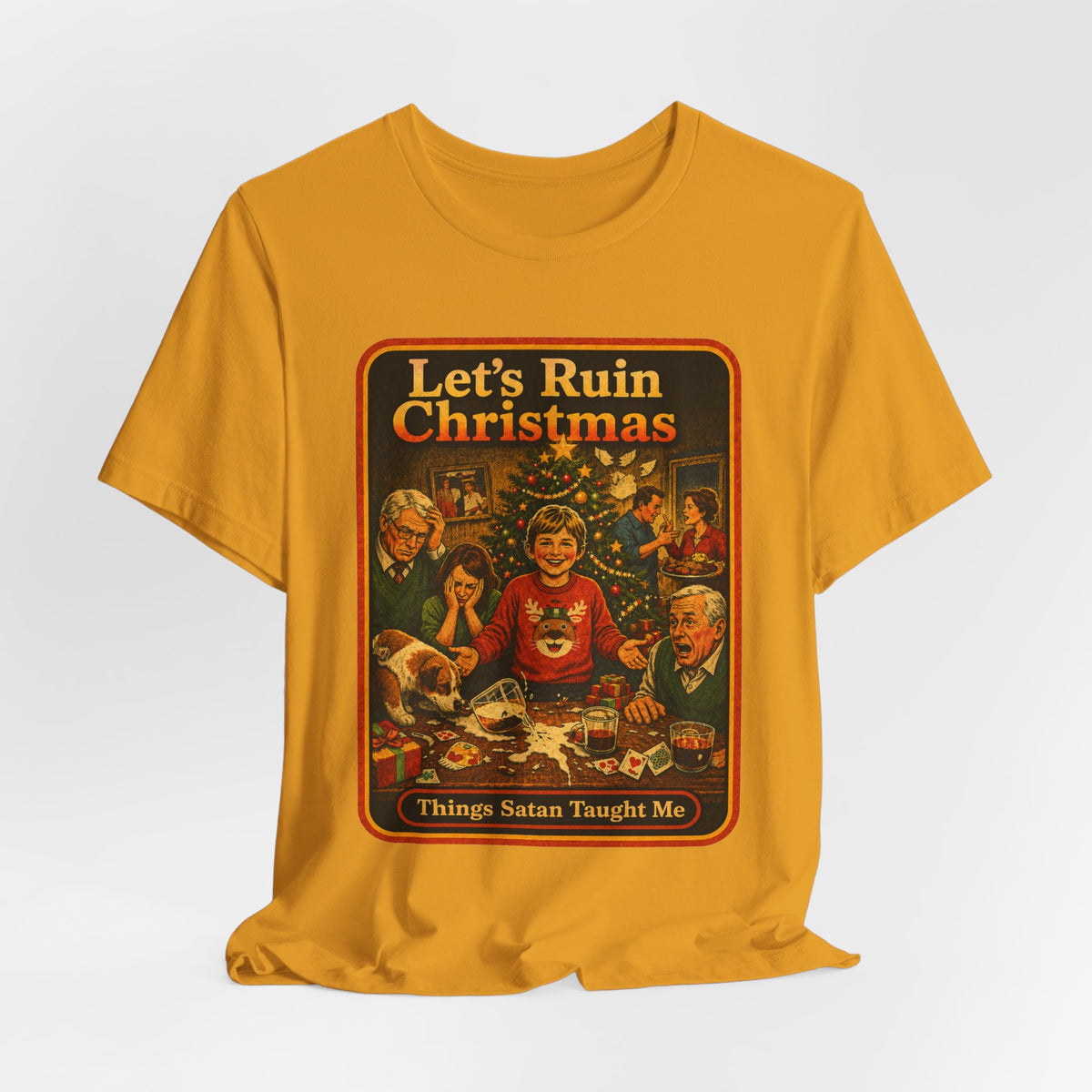 Let's Ruin Christmas Unisex Tee in Mustard, view 4