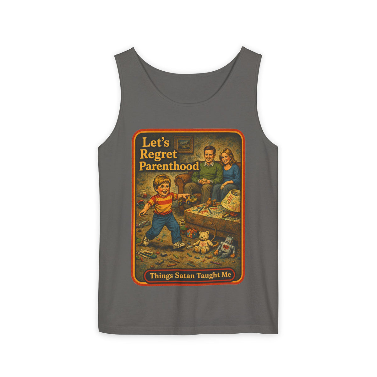 Let's Regret Parenthood Wife Beater in Pepper, front