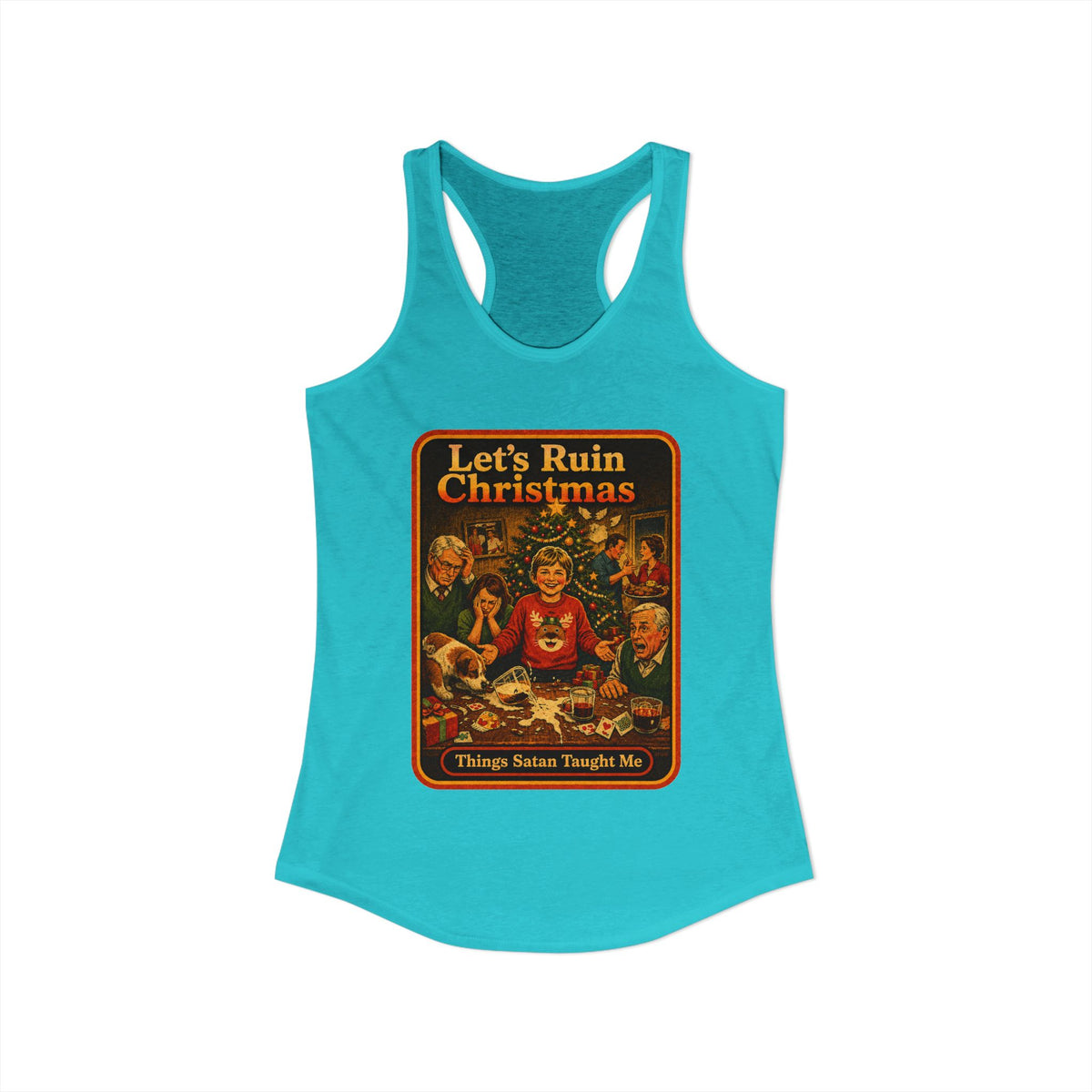 Let's Ruin Christmas Racerback Tank in Tahiti Blue, view 2