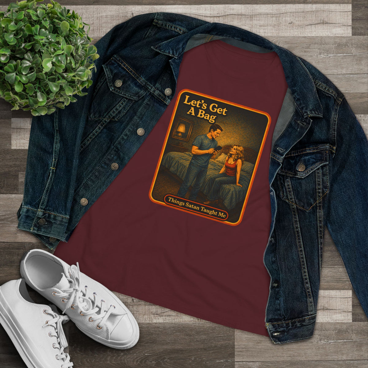 Let's Get A Bag Women's Tee in Maroon, view 3