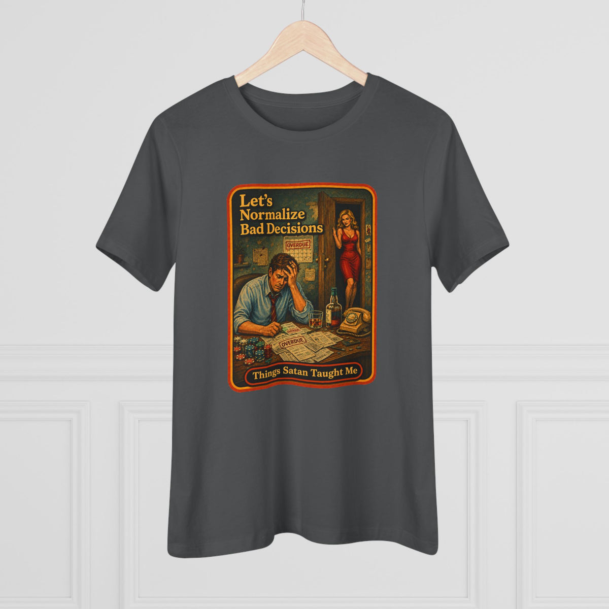 Let's Normalize Bad Decisions Women's Tee in Asphalt, view 4