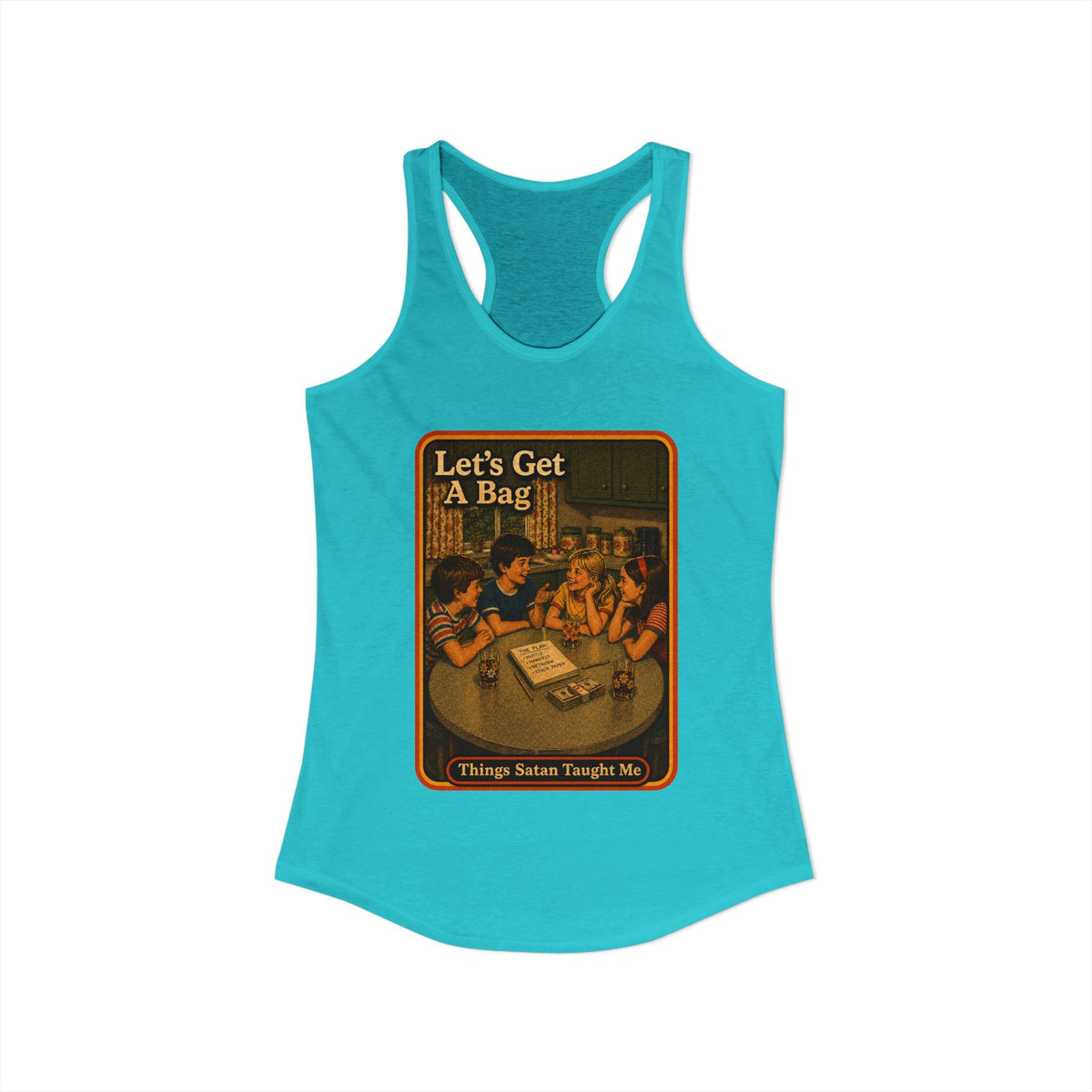Let's Get Another Bag Racerback Tank in Tahiti Blue, view 2