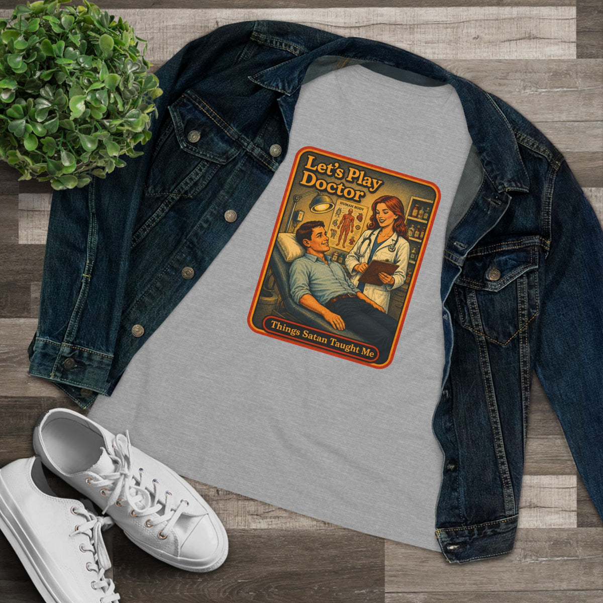 Let's Play Doctor Women's Tee in Athletic Heather, view 3