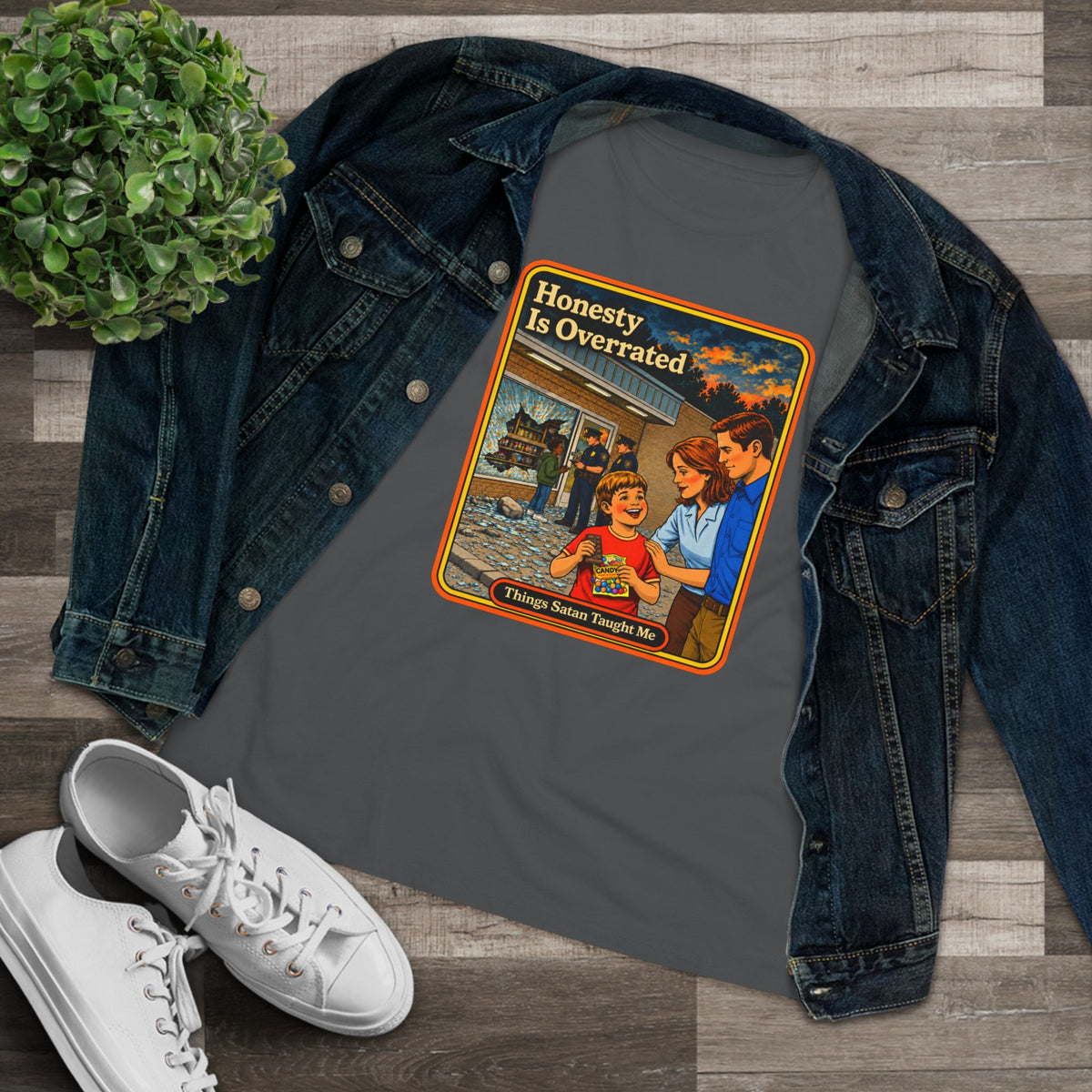 Honesty Is Overrated Women's Tee in Asphalt, view 3