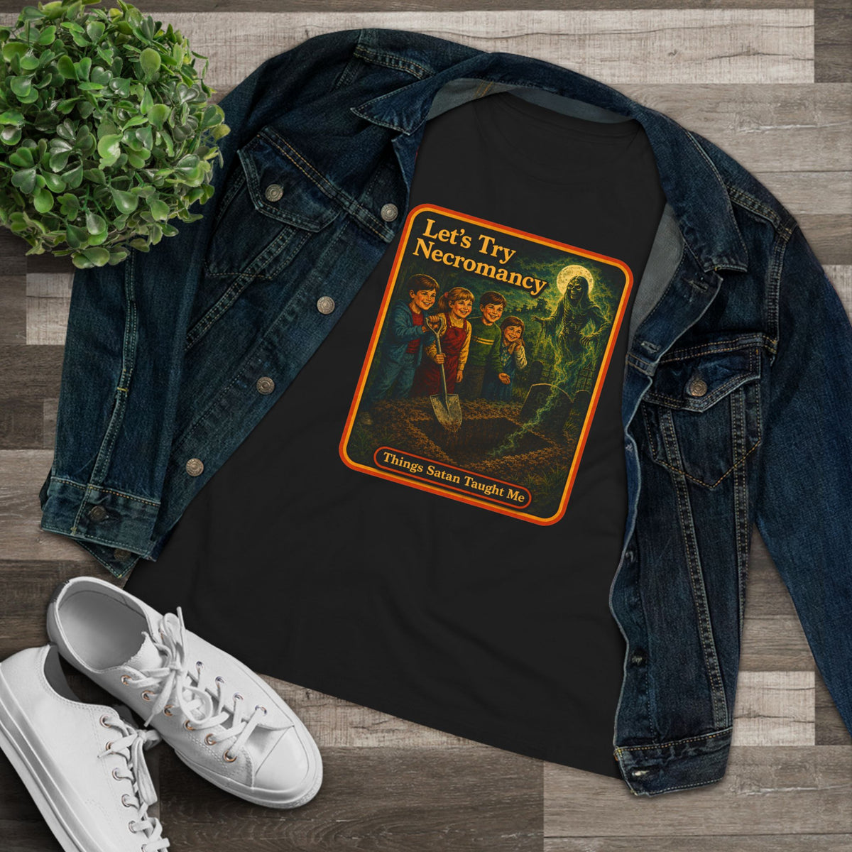 Let's Try Necromancy Women's Tee in Black, view 3
