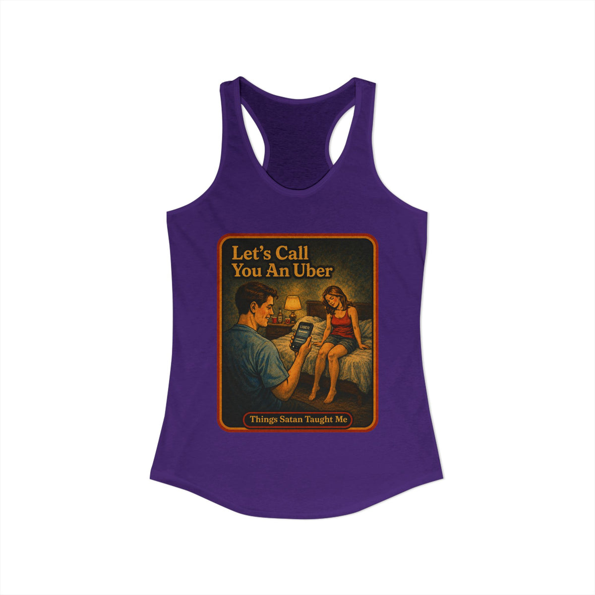 Let's Call You An Uber Racerback Tank in Purple Rush, view 2