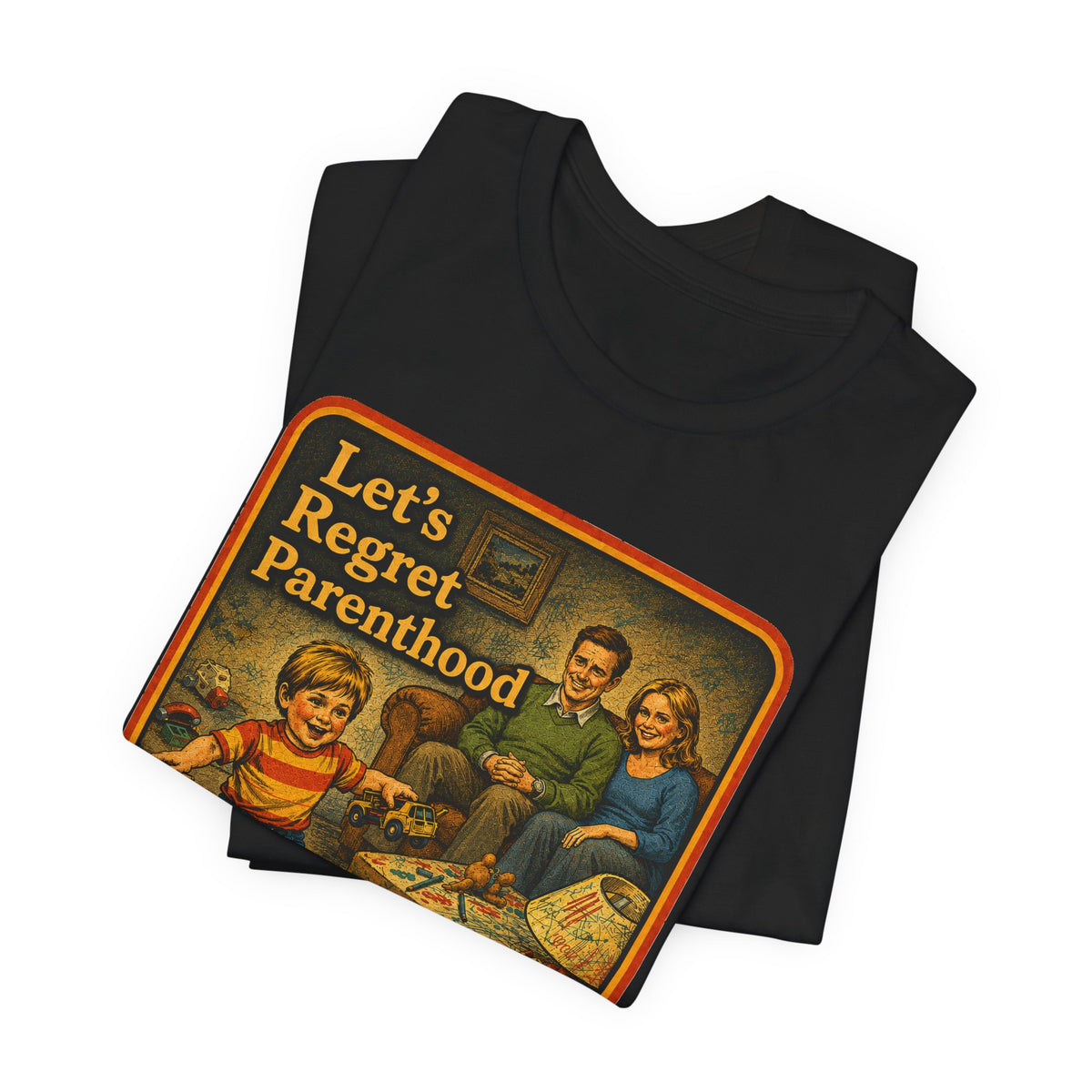 Let's Regret Parenthood Unisex Tee in Black, view 3