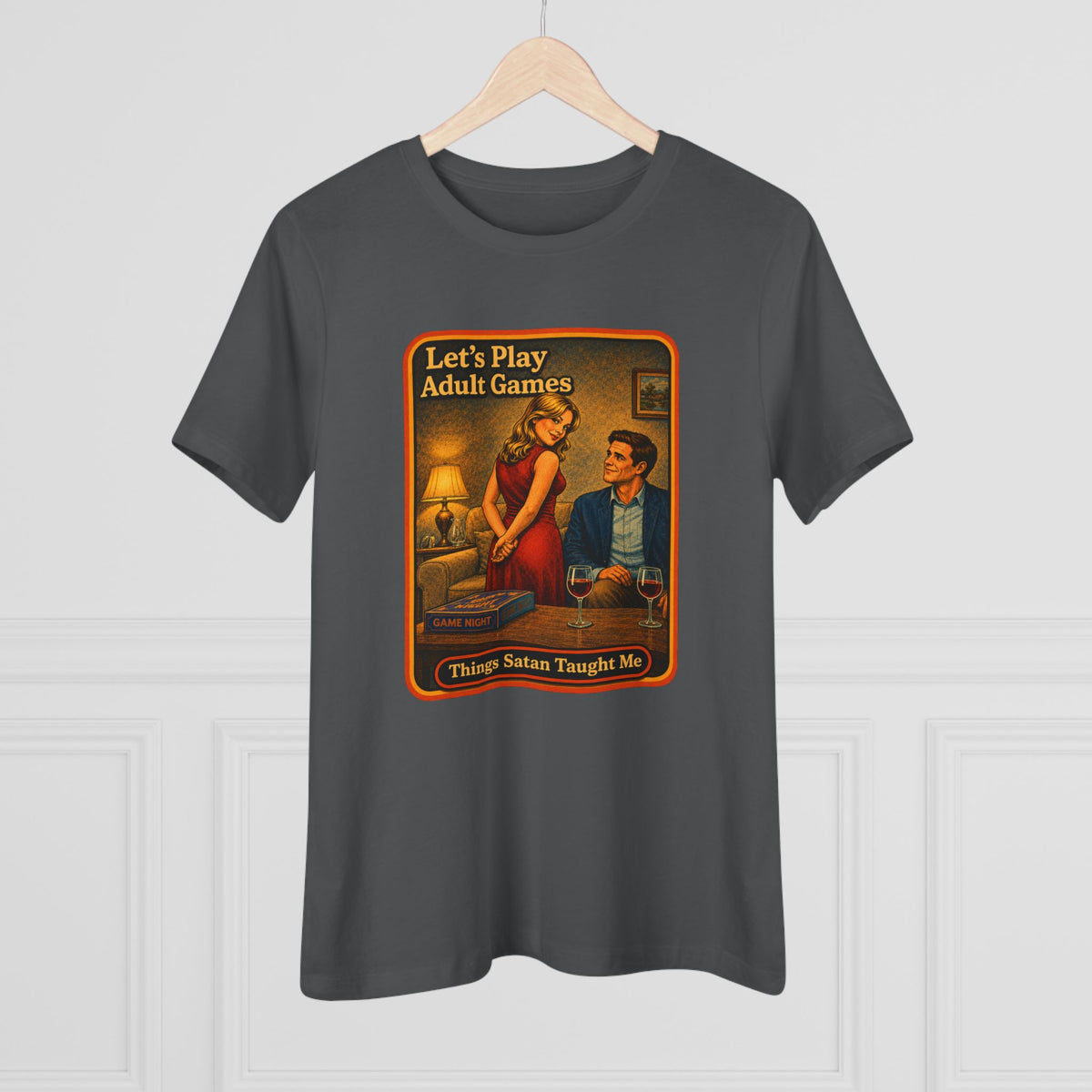 Let's Play Adult Games Women's Tee in Asphalt, view 4
