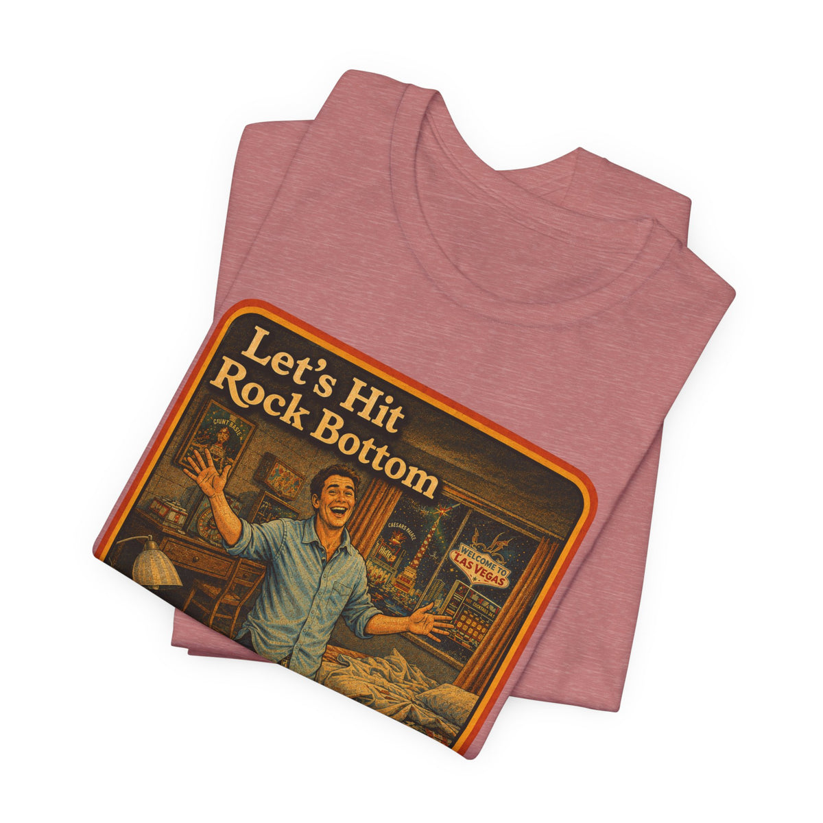 Let's Hit Rock Bottom Unisex Tee in Heather Mauve, view 3
