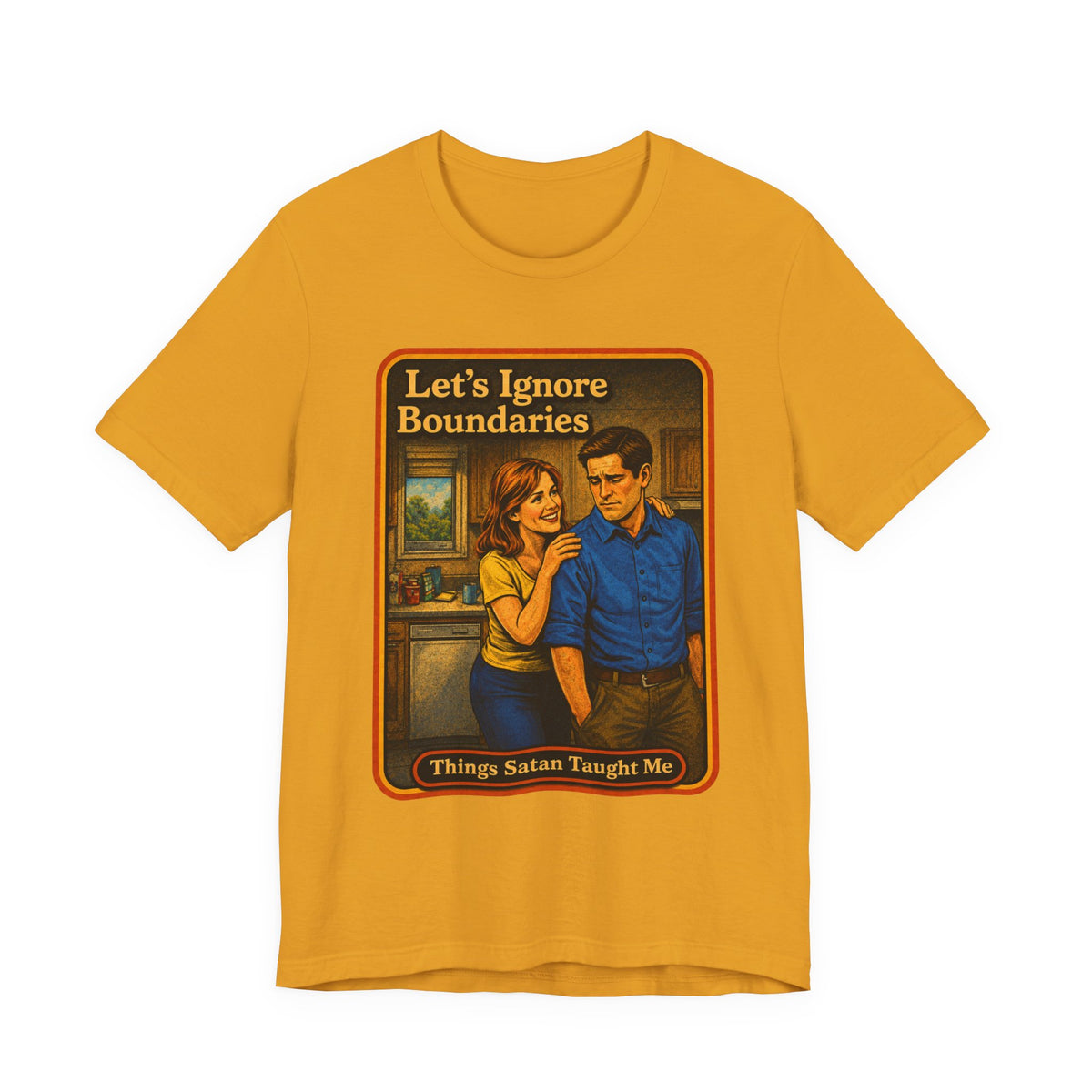 Let's Ignore Boundaries Unisex Tee in Mustard, front