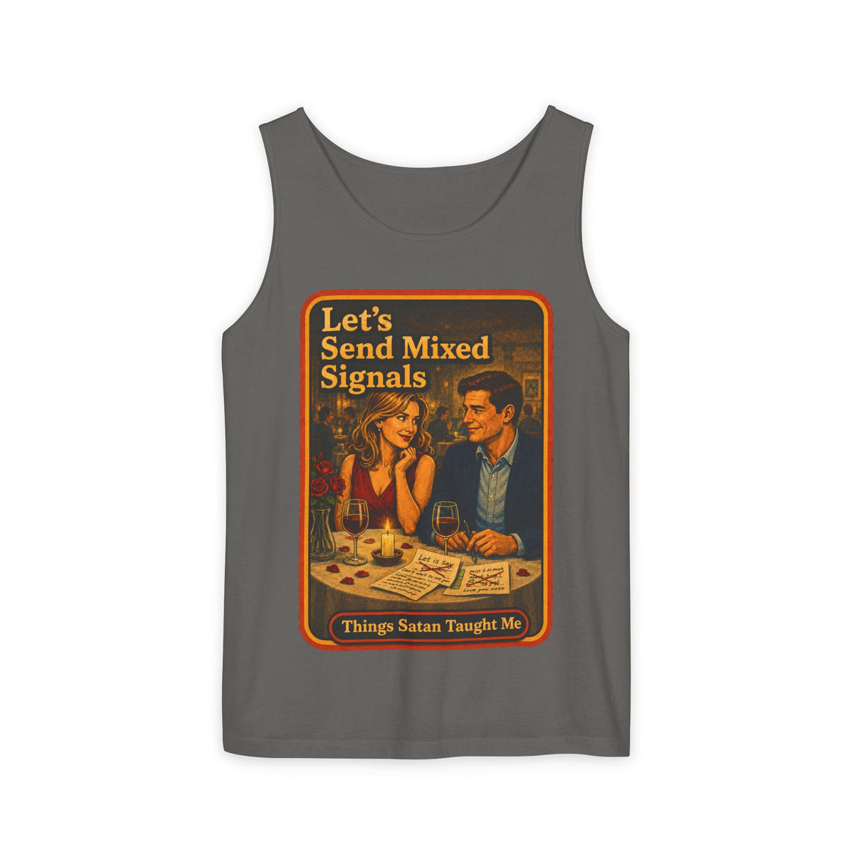 Let's Send Mixed Signals Wife Beater in Pepper, front