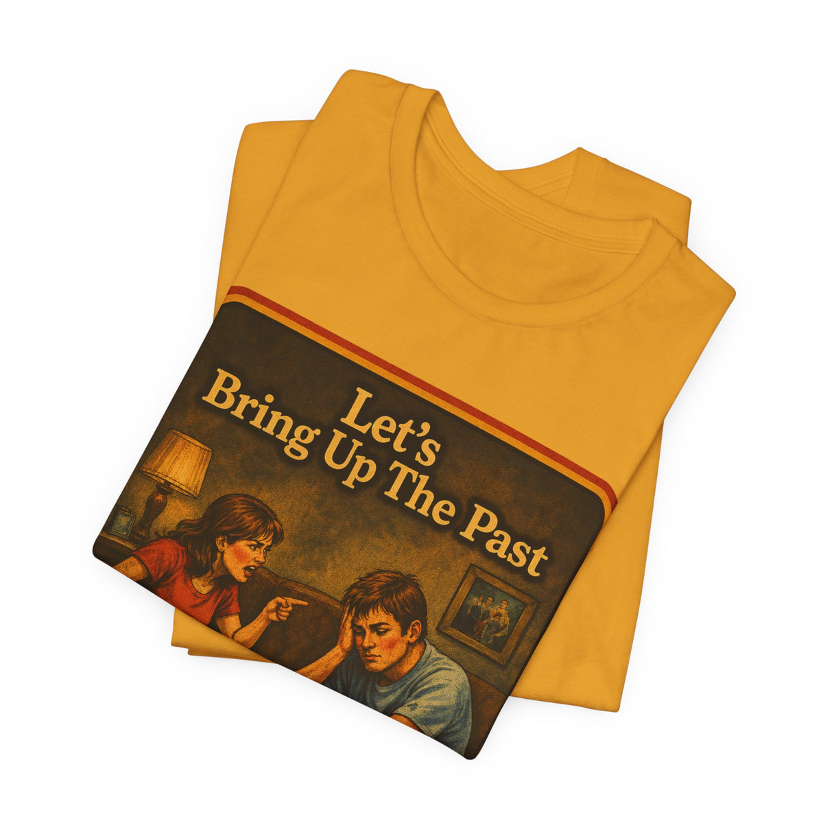 Let's Bring Up The Past Unisex Tee in Mustard, view 3