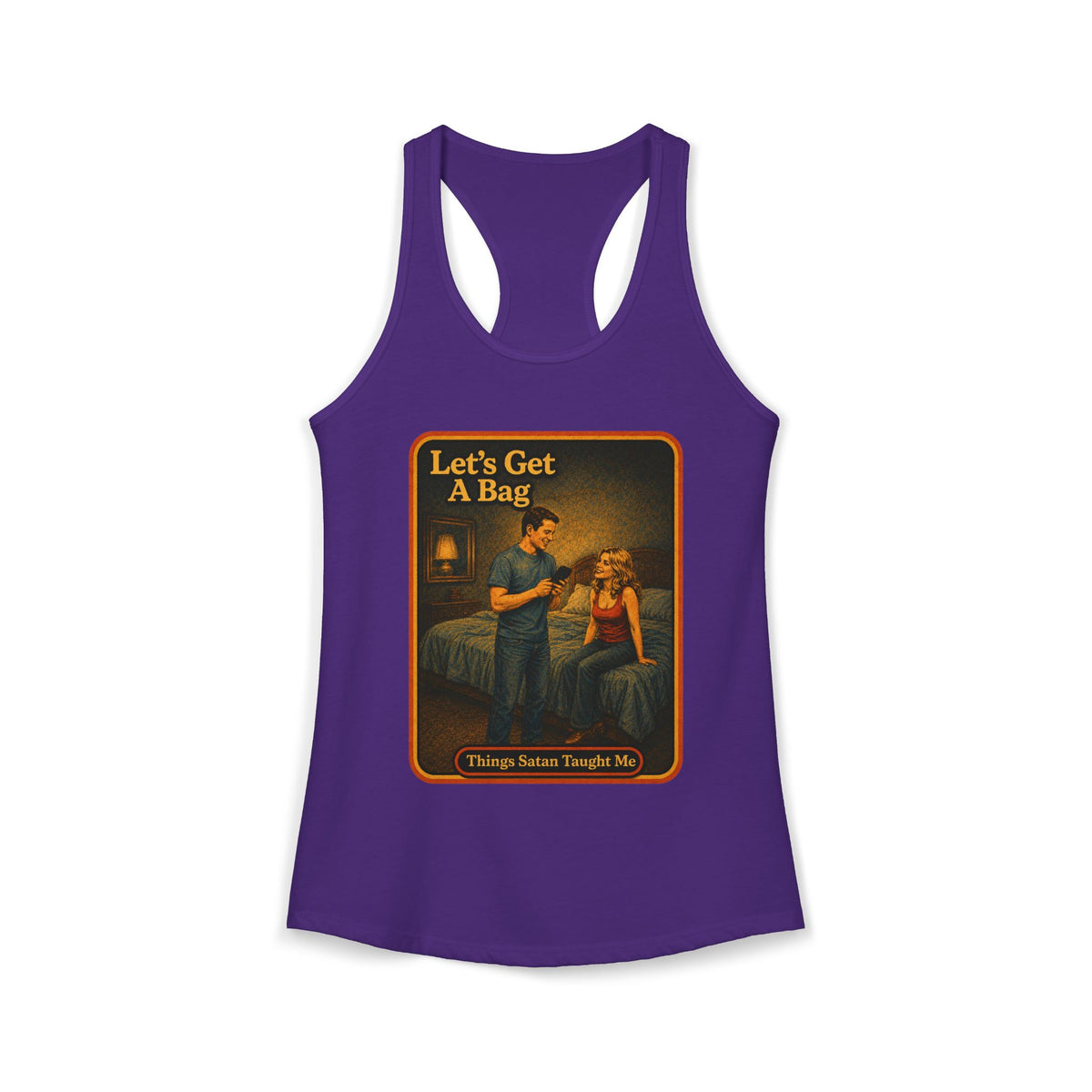 Let's Get A Bag Racerback Tank in Purple Rush, front
