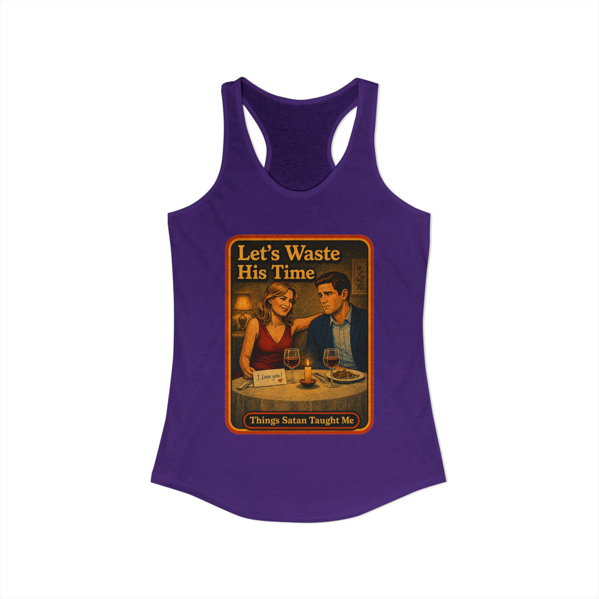 Let's Waste His Time Racerback Tank in Purple Rush, view 2