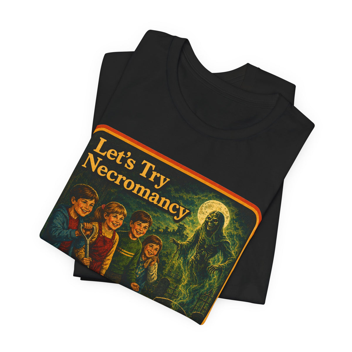 Let's Try Necromancy Unisex Tee in Black, view 3