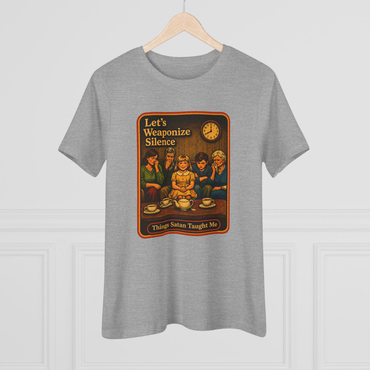 Let's Weaponize Silence Women's Tee in Athletic Heather, view 4
