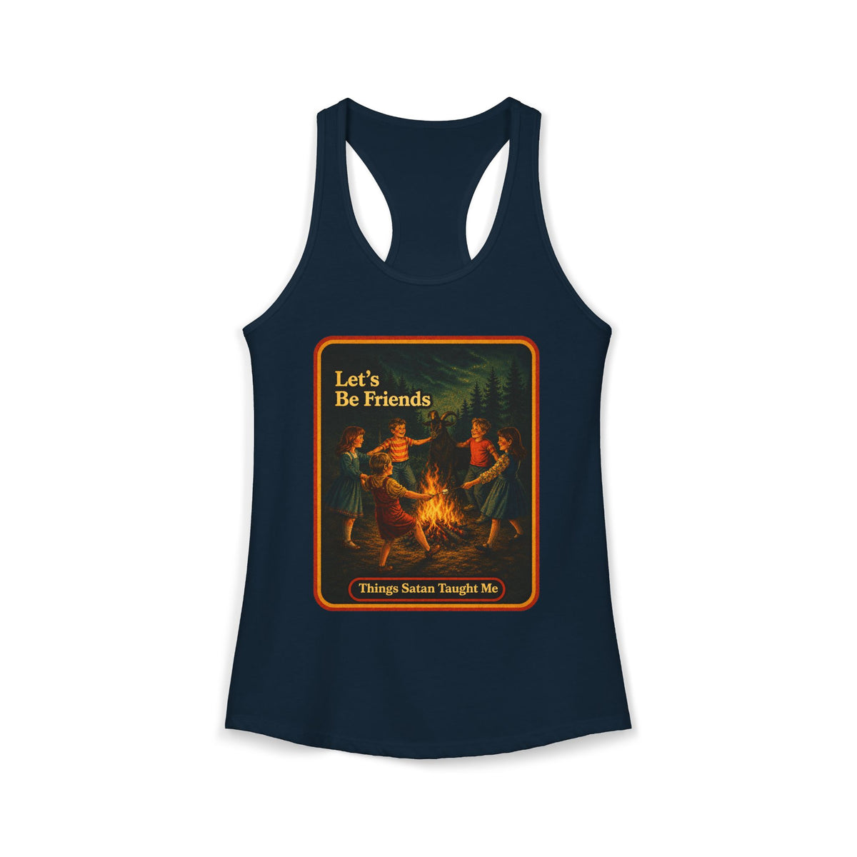 Let's Be Friends Racerback Tank in Midnight Navy, front