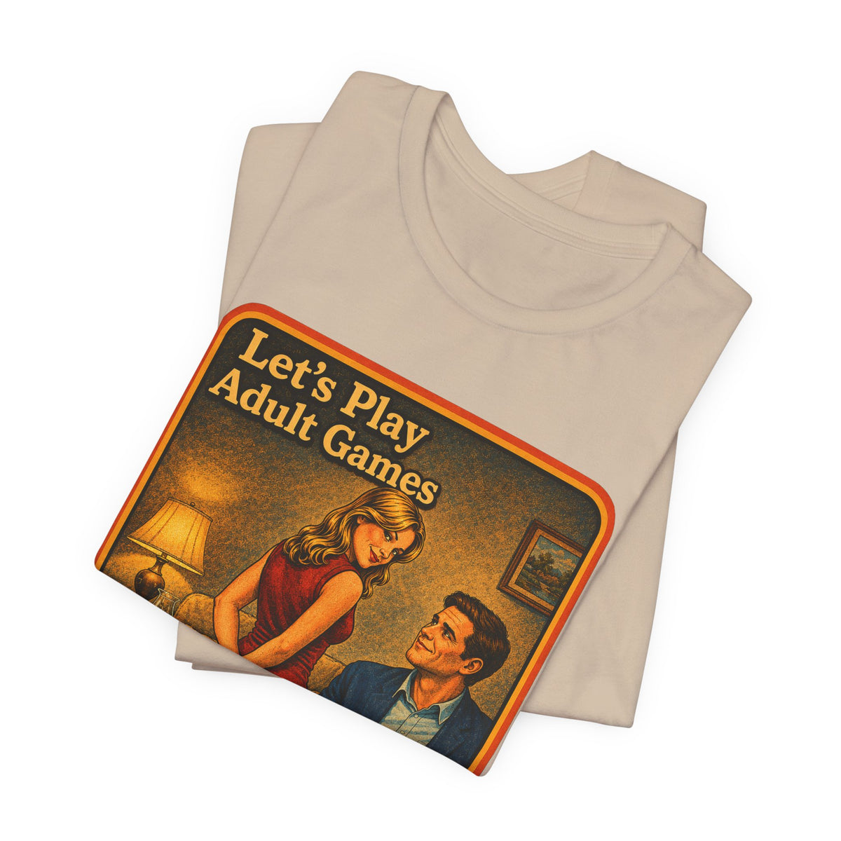 Let's Play Adult Games Unisex Tee in Tan, view 3