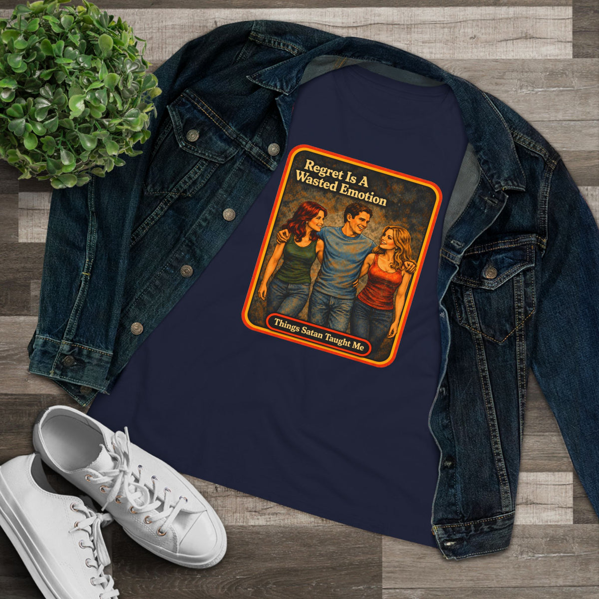 Regret Is A Wasted Emotion Women's Tee in Navy, view 3