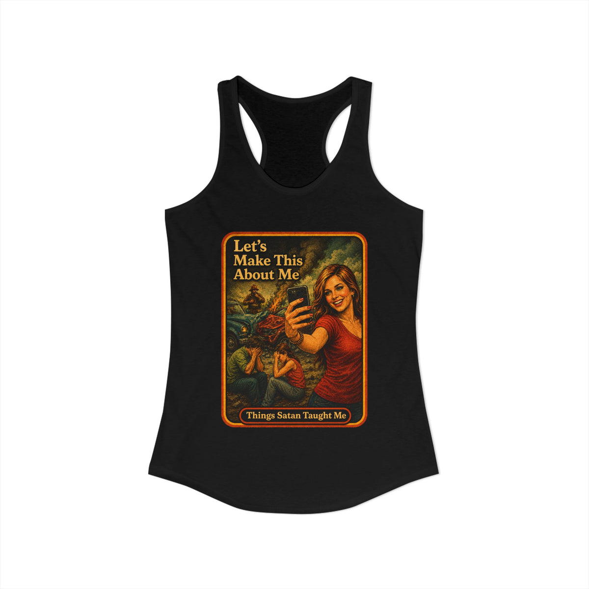 Let's Make This About Me Racerback Tank in Black, view 2