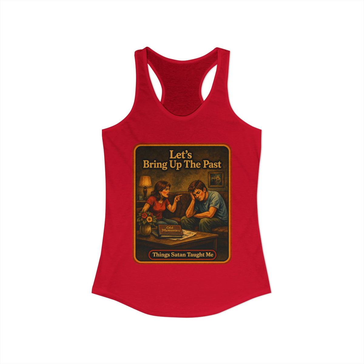 Let's Bring Up The Past Racerback Tank in Red, view 2