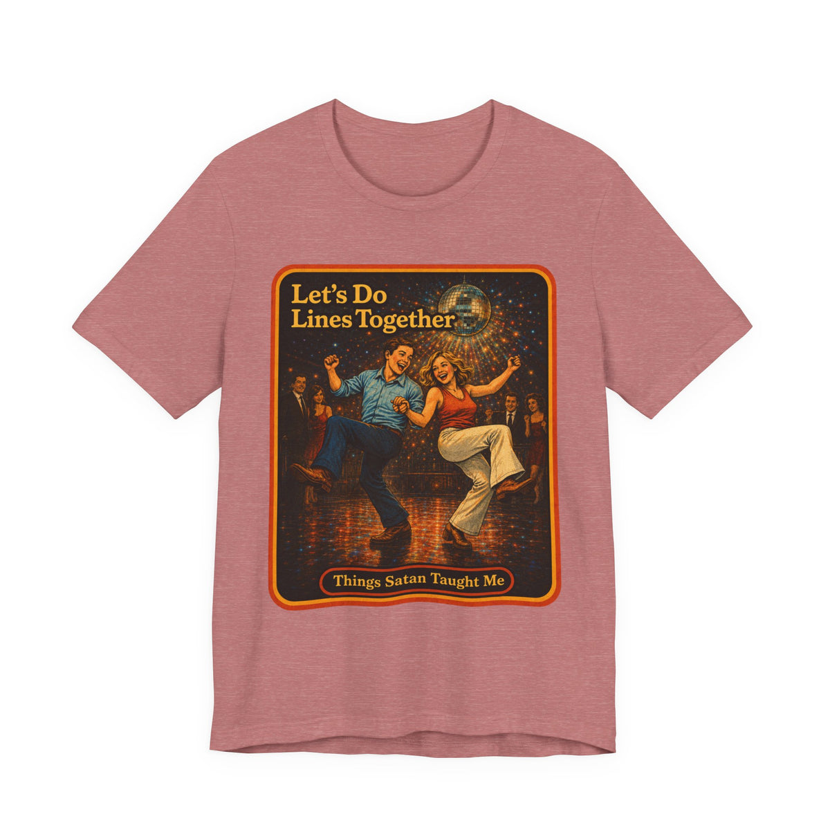 Let's Do Lines Together Unisex Tee in Heather Mauve, front