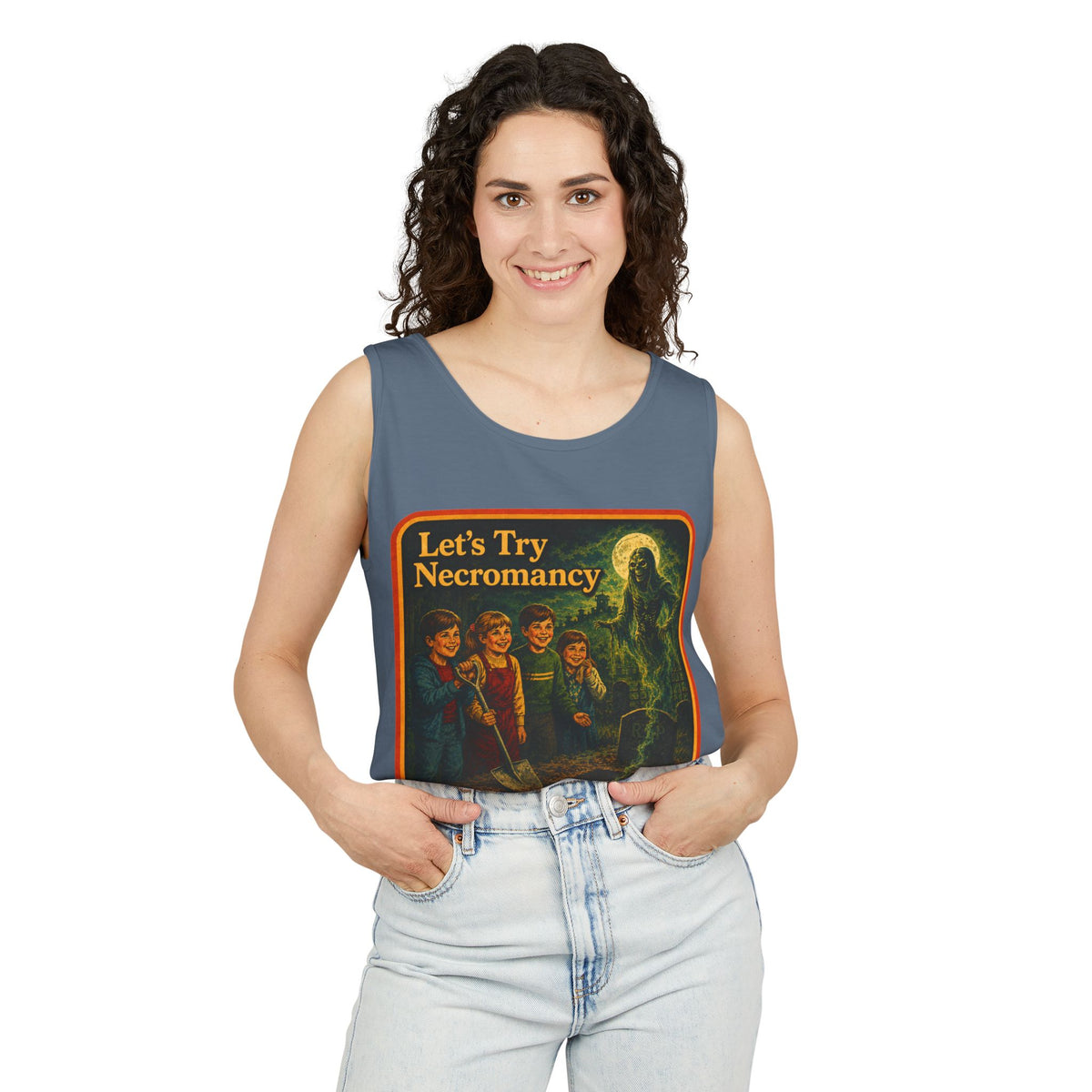 Let's Try Necromancy Wife Beater in Blue Jean, view 3