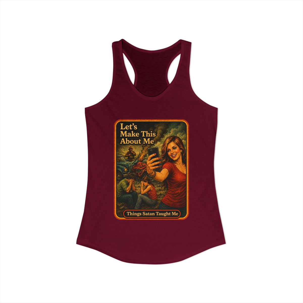 Let's Make This About Me Racerback Tank in Cardinal Red, view 2