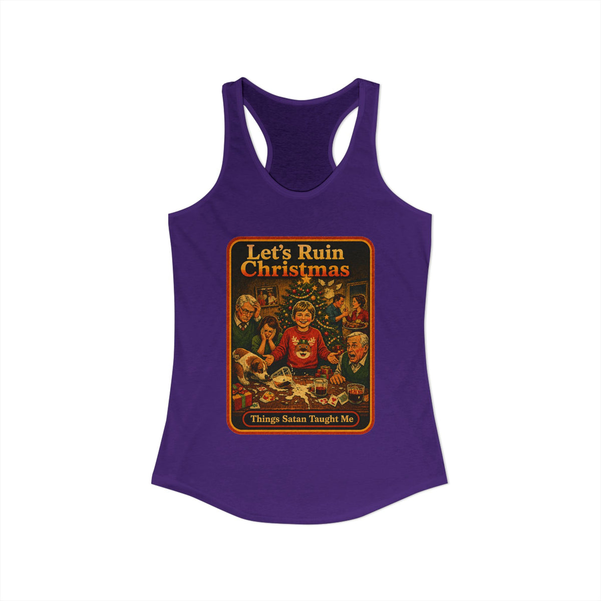 Let's Ruin Christmas Racerback Tank in Purple Rush, view 2