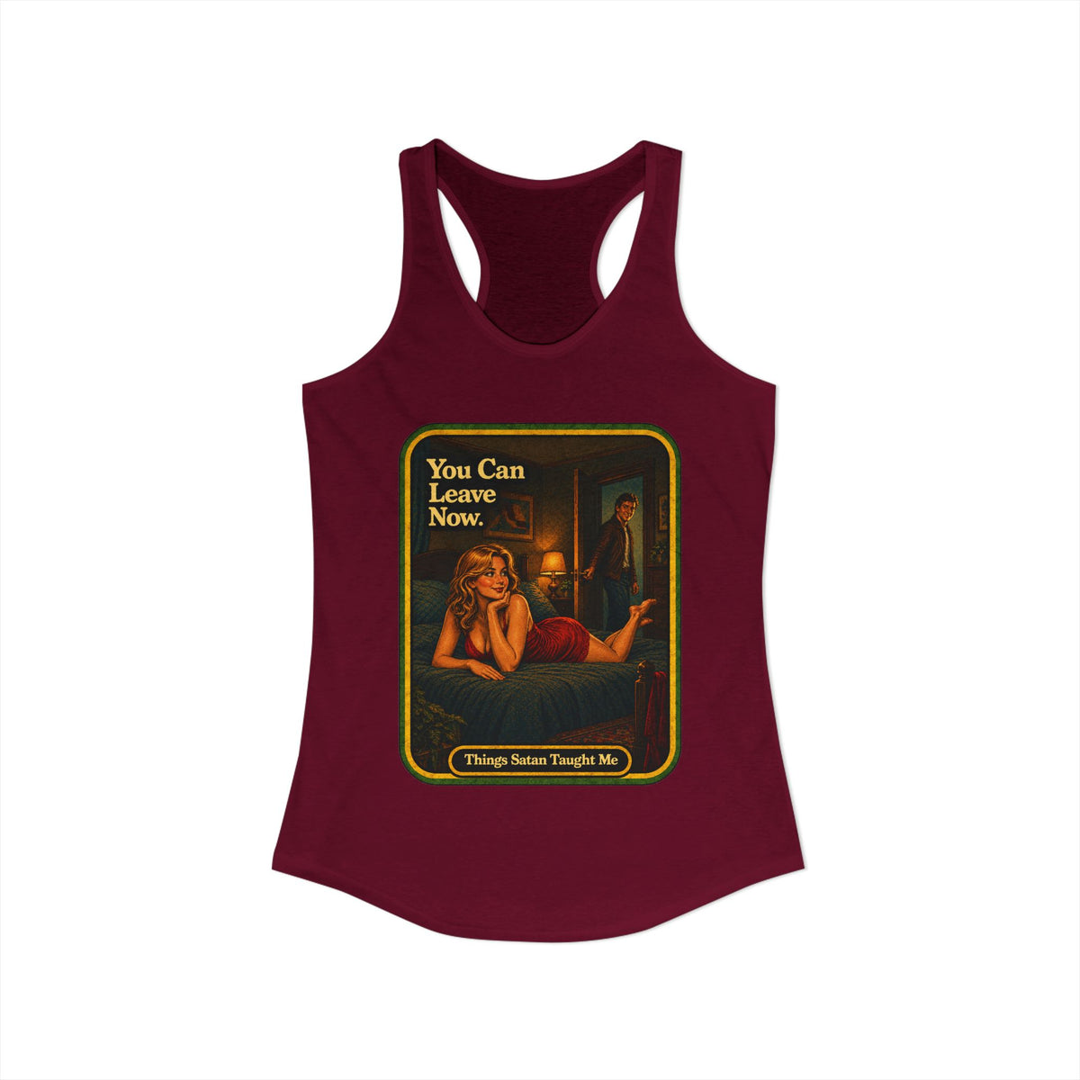 You Can Leave Now Racerback Tank in Cardinal Red, view 2