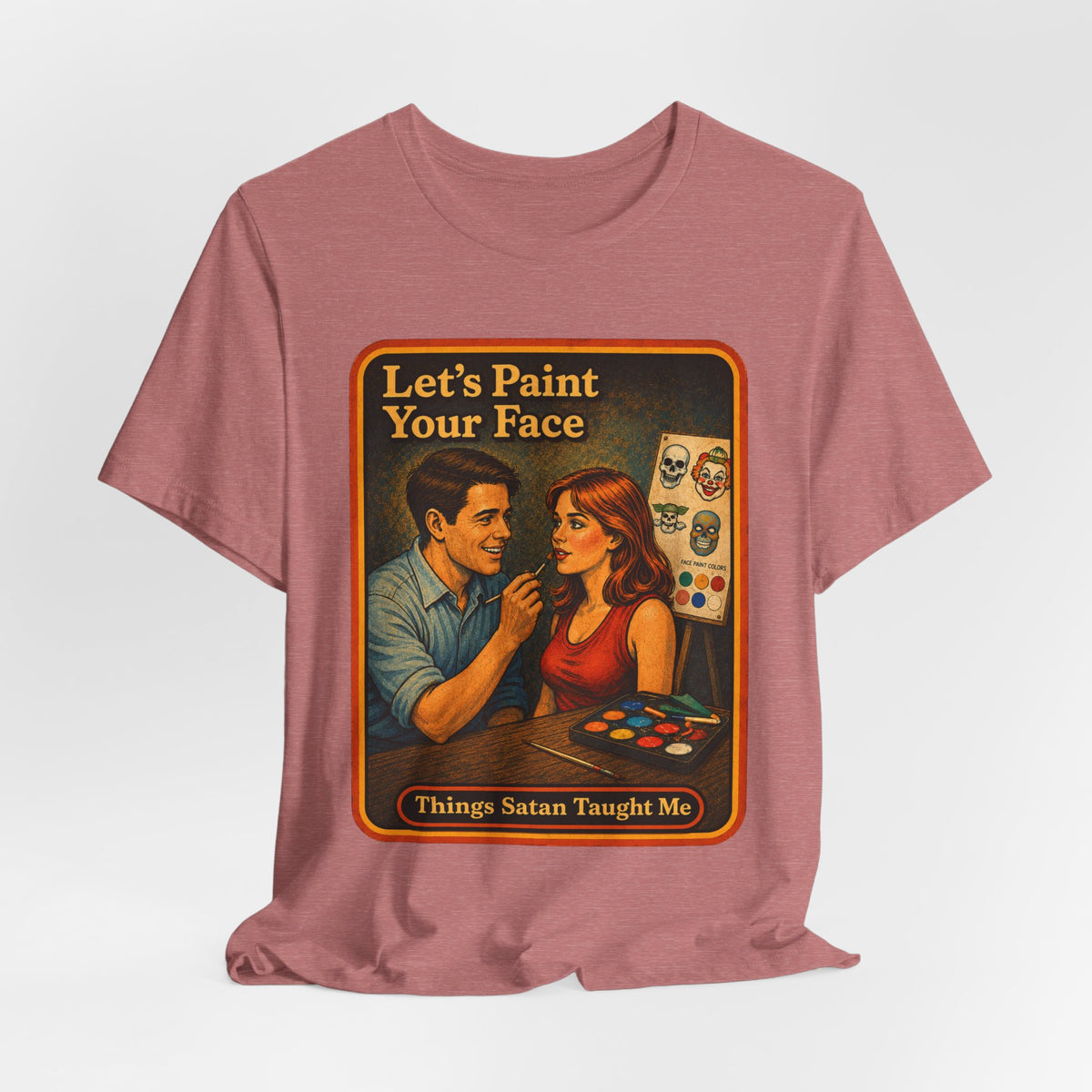 Let's Paint Your Face Unisex Tee in Heather Mauve, view 4