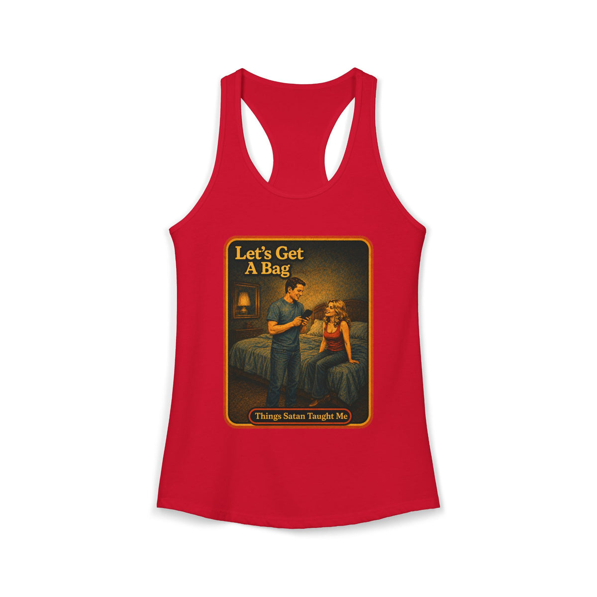 Let's Get A Bag Racerback Tank in Red, front