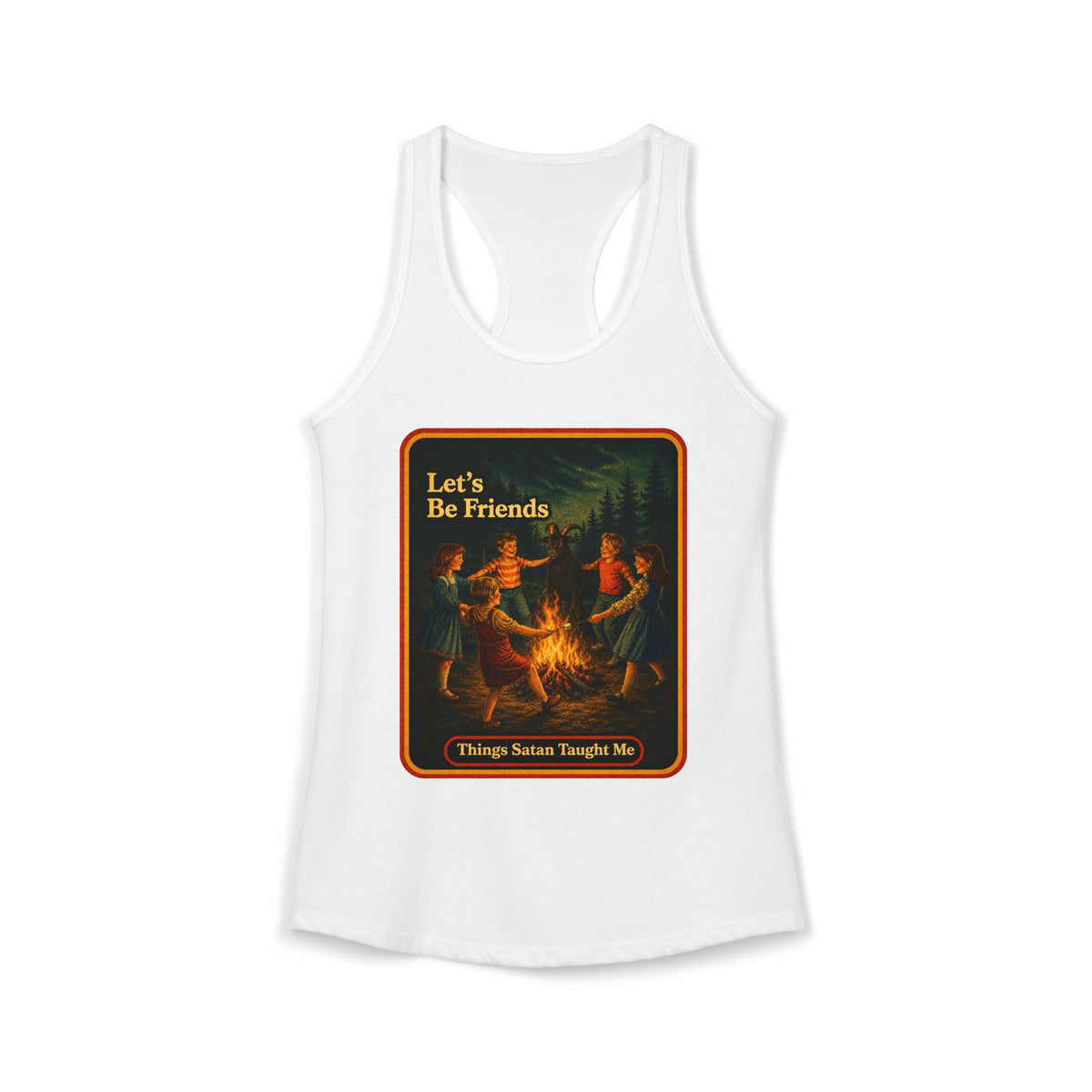 Let's Be Friends Racerback Tank in White, front