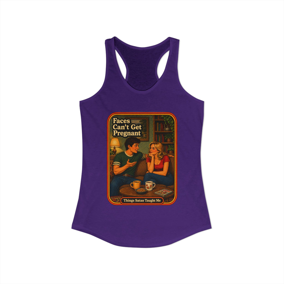 Faces Can't Get Pregnant Racerback Tank in Purple Rush, view 2