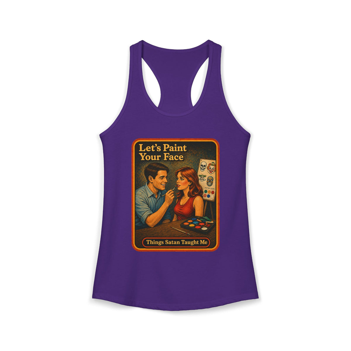 Let's Paint Your Face Racerback Tank in Purple Rush, front
