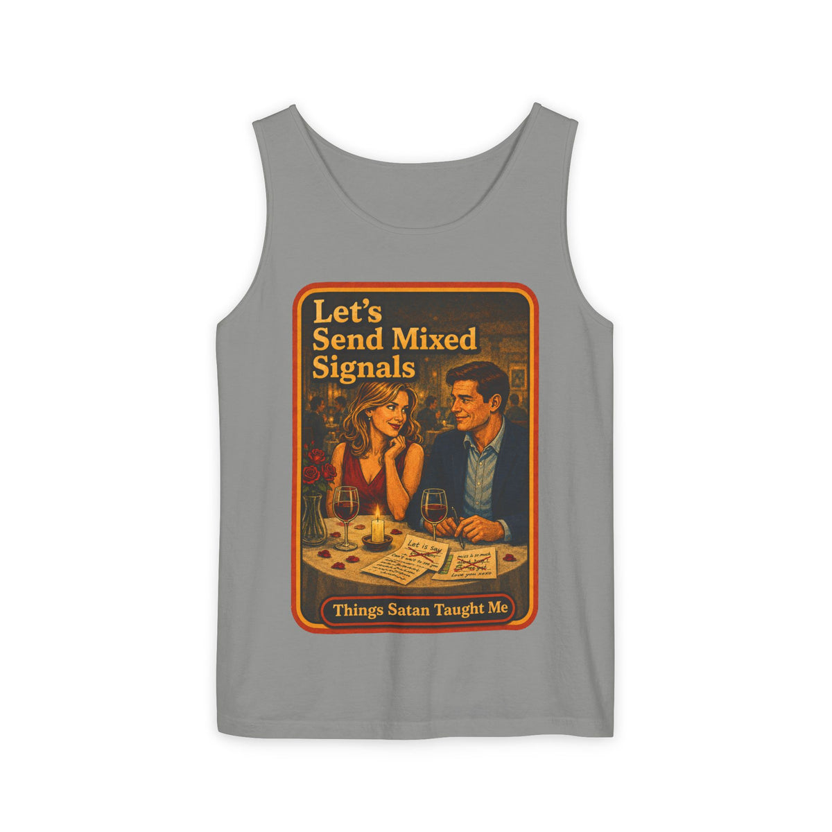 Let's Send Mixed Signals Wife Beater in Granite, front