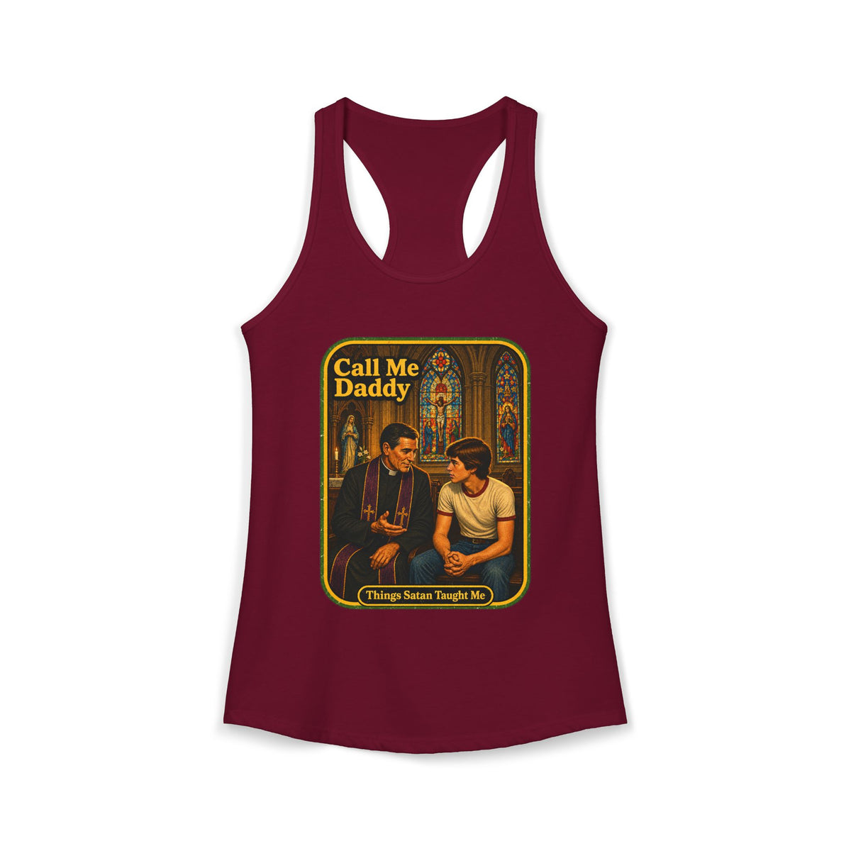 Call Me Daddy Racerback Tank in Cardinal Red, front