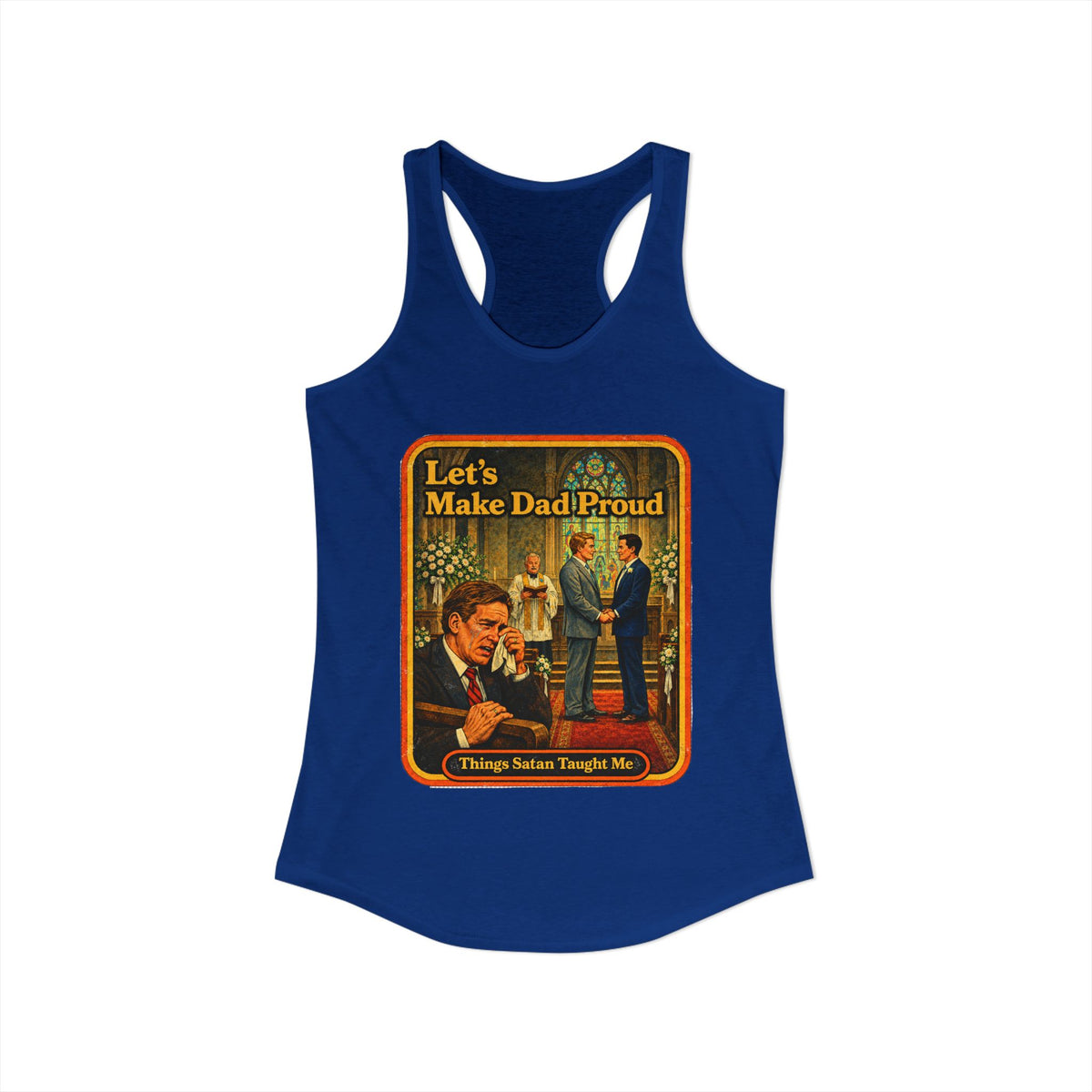 Let's Make Dad Proud Racerback Tank in Royal, view 2