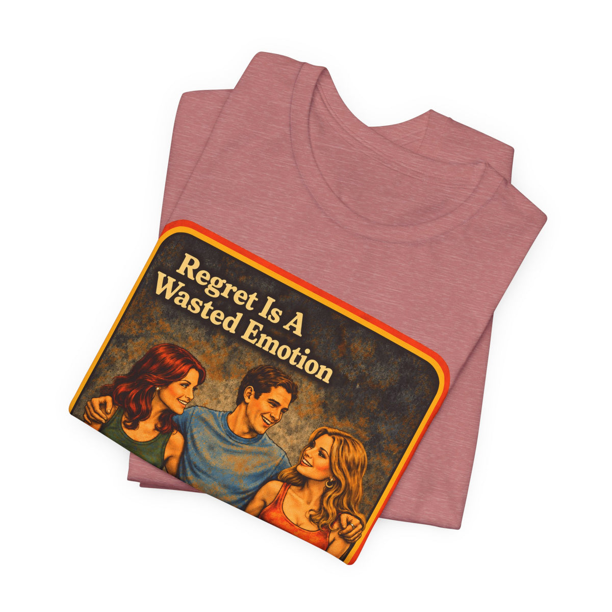 Regret Is A Wasted Emotion Unisex Tee in Heather Mauve, view 3