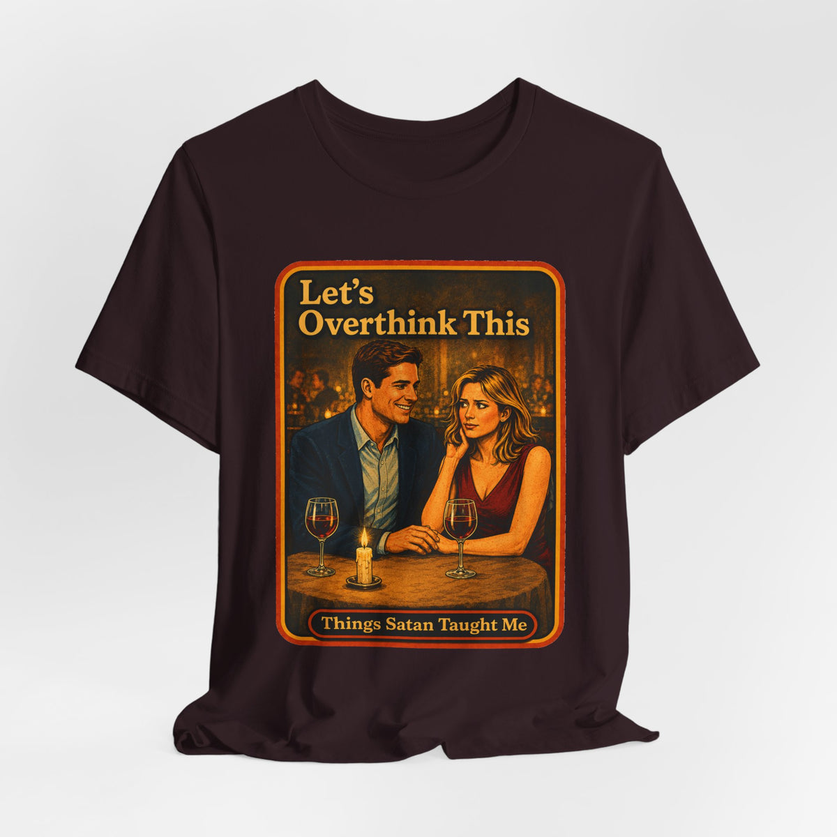 Let's Overthink This Unisex Tee in Oxblood Black, view 4