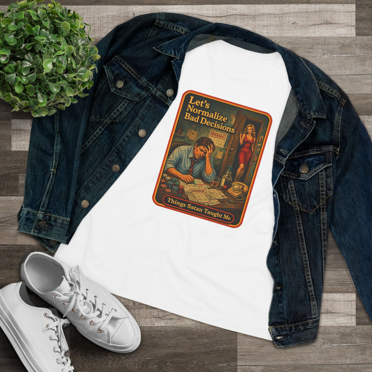 Let's Normalize Bad Decisions Women's Tee in White, view 3
