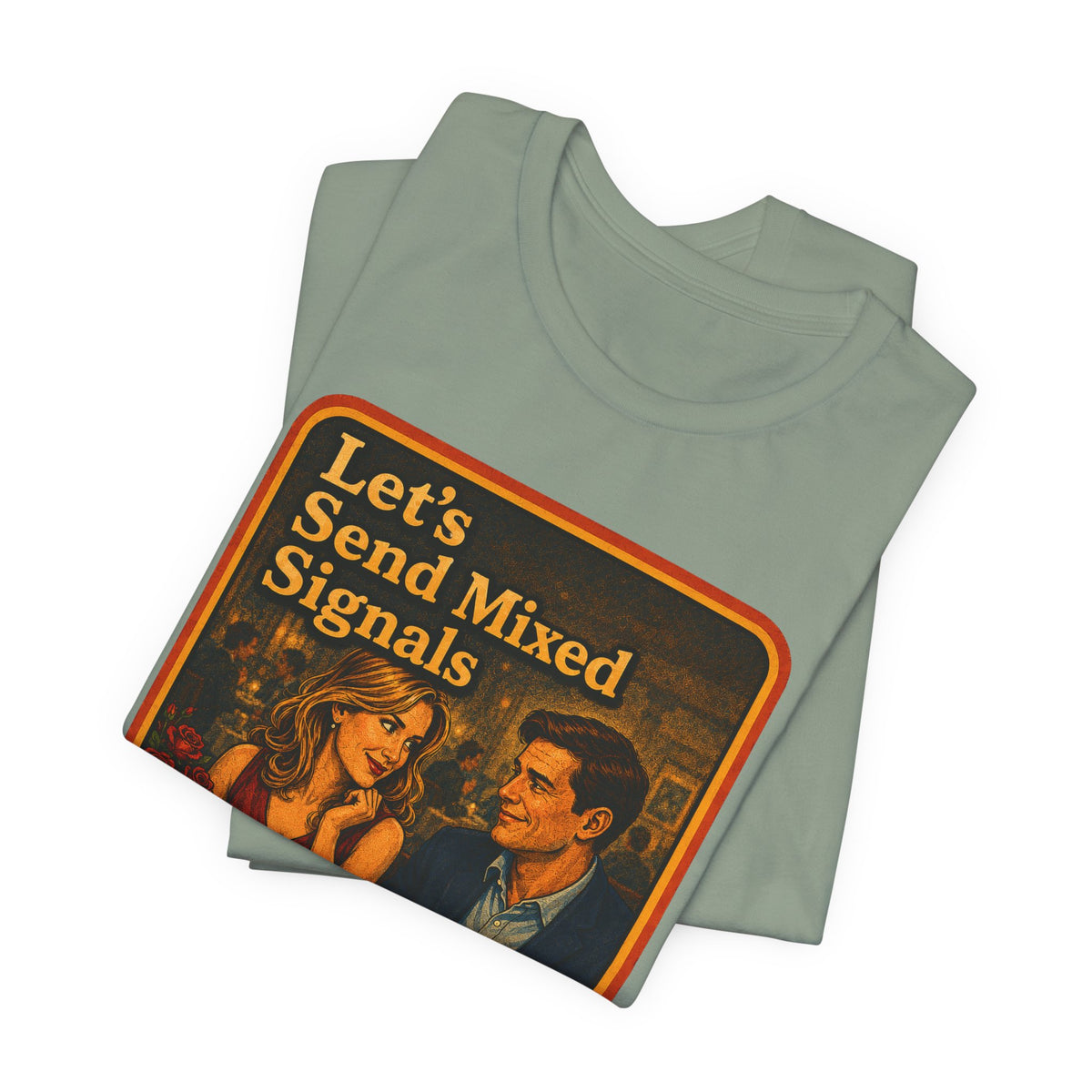 Let's Send Mixed Signals Unisex Tee in Sage, view 3